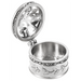 Silver decorative  tree of  life boc charm container with open lid on a white background