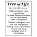 Text description of a Tree of Life prayer box charm with a message about growth and roots.