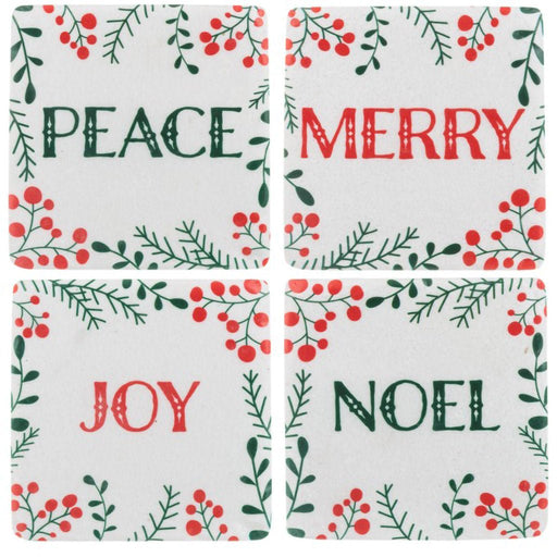 Ganz : Christmas Botanical & Text Coaster Set of 4 - Ganz : Christmas Botanical & Text Coaster Set of 4