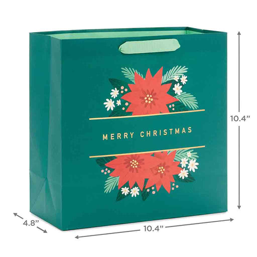 Hallmark : 10.4" Poinsettias on Green Large Square Christmas Gift Bag - Hallmark : 10.4" Poinsettias on Green Large Square Christmas Gift Bag