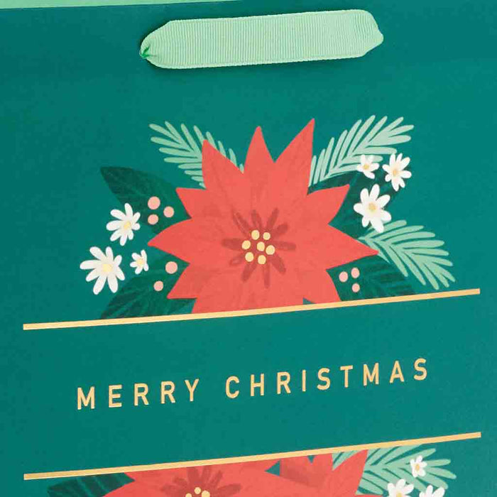 Hallmark : 10.4" Poinsettias on Green Large Square Christmas Gift Bag - Hallmark : 10.4" Poinsettias on Green Large Square Christmas Gift Bag