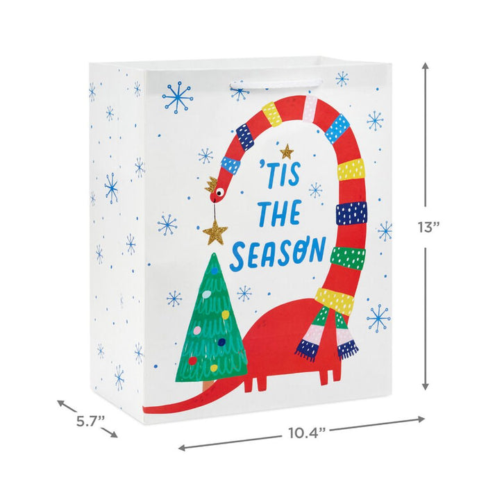 Hallmark : 13" Brontosaurus With Striped Scarf Large Christmas Gift Bag - Hallmark : 13" Brontosaurus With Striped Scarf Large Christmas Gift Bag