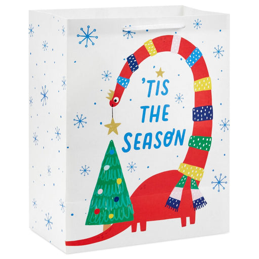 Hallmark : 13" Brontosaurus With Striped Scarf Large Christmas Gift Bag - Hallmark : 13" Brontosaurus With Striped Scarf Large Christmas Gift Bag