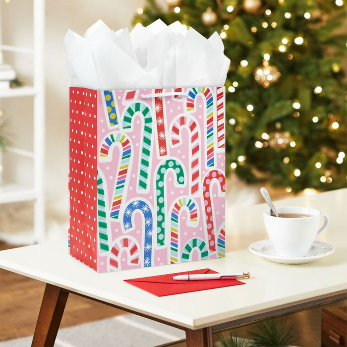 Hallmark : 13" Colorful Candy Canes on Pink Large Christmas Gift Bag - Hallmark : 13" Colorful Candy Canes on Pink Large Christmas Gift Bag