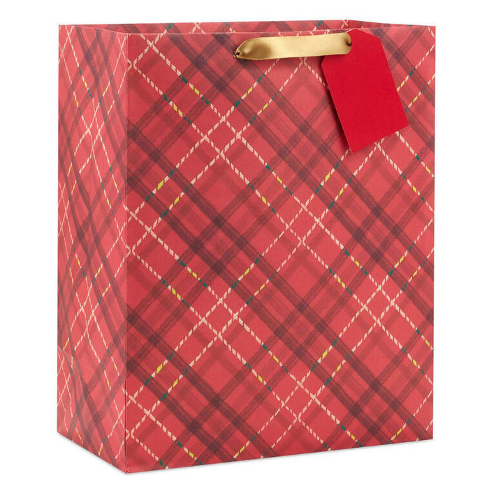 Hallmark : 13" Dark Red Plaid Large Holiday Gift Bag - Hallmark : 13" Dark Red Plaid Large Holiday Gift Bag