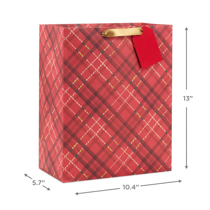 Hallmark : 13" Dark Red Plaid Large Holiday Gift Bag - Hallmark : 13" Dark Red Plaid Large Holiday Gift Bag