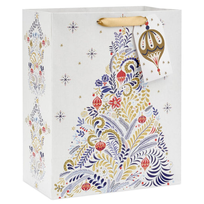 Hallmark : 13" Floral Evergreen on White Large Christmas Gift Bag - Hallmark : 13" Floral Evergreen on White Large Christmas Gift Bag