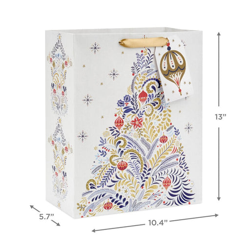 Hallmark : 13" Floral Evergreen on White Large Christmas Gift Bag - Hallmark : 13" Floral Evergreen on White Large Christmas Gift Bag