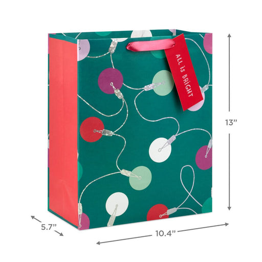 Hallmark : 13" Glitzy Lights on Green Large Christmas Gift Bag - Hallmark : 13" Glitzy Lights on Green Large Christmas Gift Bag