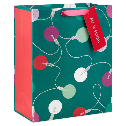 Hallmark : 13" Glitzy Lights on Green Large Christmas Gift Bag - Hallmark : 13" Glitzy Lights on Green Large Christmas Gift Bag