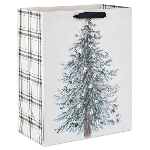 Hallmark : 13" Illustrated Evergreen on White Large Christmas Gift Bag - Hallmark : 13" Illustrated Evergreen on White Large Christmas Gift Bag