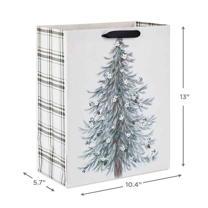 Hallmark : 13" Illustrated Evergreen on White Large Christmas Gift Bag - Hallmark : 13" Illustrated Evergreen on White Large Christmas Gift Bag