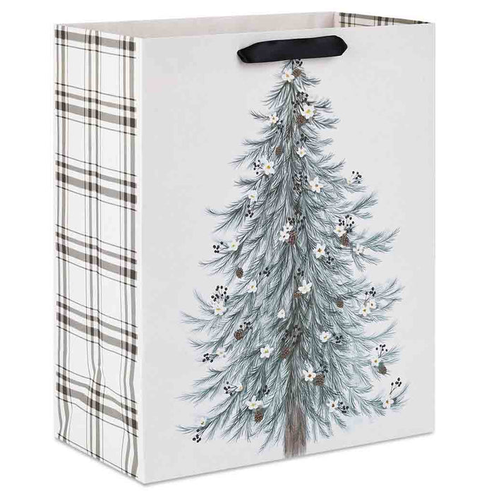 Hallmark : 13" Illustrated Evergreen on White Large Christmas Gift Bag - Hallmark : 13" Illustrated Evergreen on White Large Christmas Gift Bag