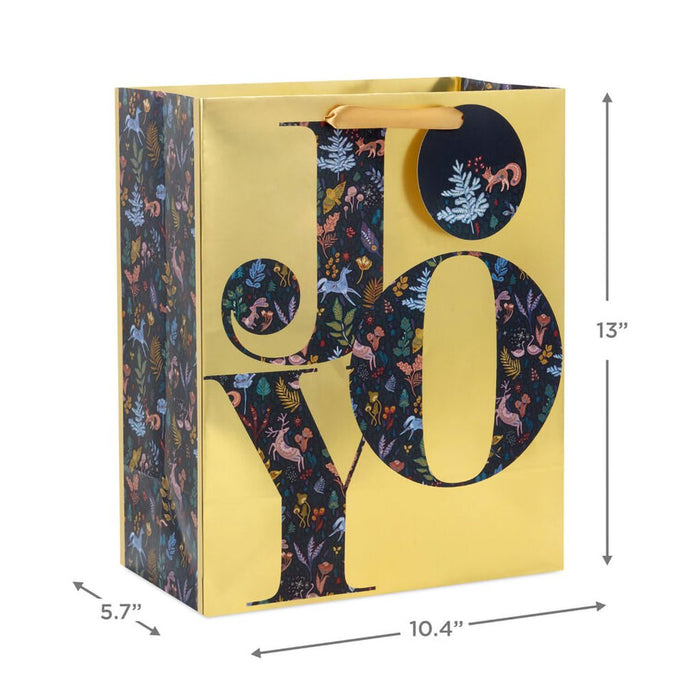 Hallmark : 13" Joy on Metallic Gold Large Christmas Gift Bag - Hallmark : 13" Joy on Metallic Gold Large Christmas Gift Bag