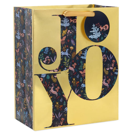 Hallmark : 13" Joy on Metallic Gold Large Christmas Gift Bag - Hallmark : 13" Joy on Metallic Gold Large Christmas Gift Bag