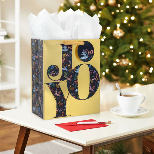 Hallmark : 13" Joy on Metallic Gold Large Christmas Gift Bag - Hallmark : 13" Joy on Metallic Gold Large Christmas Gift Bag