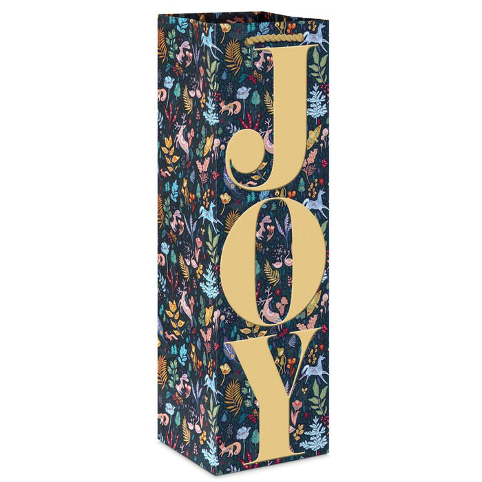 Hallmark : 13" Joy on Navy Floral Holiday Wine Gift Bag - Hallmark : 13" Joy on Navy Floral Holiday Wine Gift Bag