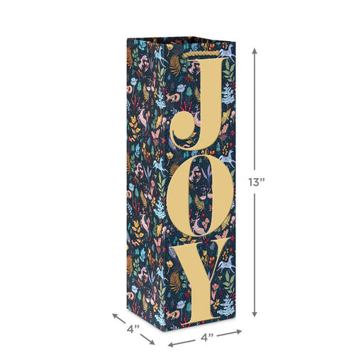 Hallmark : 13" Joy on Navy Floral Holiday Wine Gift Bag - Hallmark : 13" Joy on Navy Floral Holiday Wine Gift Bag