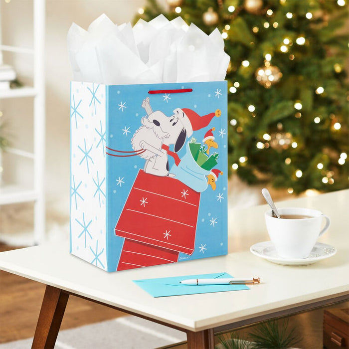 Hallmark : 13" Peanuts® Santa Snoopy on Dog House Sleigh Large Christmas Gift Bag - Hallmark : 13" Peanuts® Santa Snoopy on Dog House Sleigh Large Christmas Gift Bag