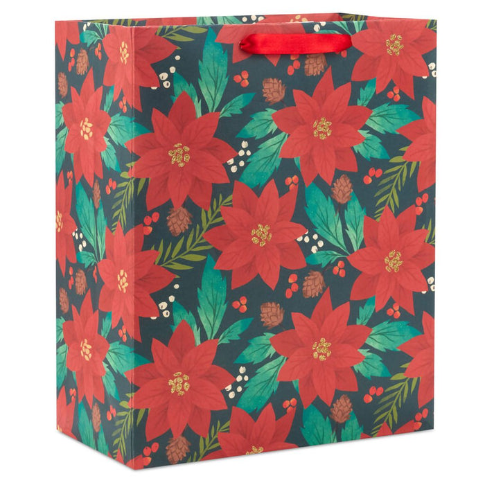 Hallmark : 13" Red Poinsettias and Pinecones Large Holiday Gift Bag - Hallmark : 13" Red Poinsettias and Pinecones Large Holiday Gift Bag