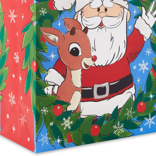 Hallmark : 13" Rudolph the Red - Nosed Reindeer® and Santa With Wreath Large Christmas Gift Bag - Hallmark : 13" Rudolph the Red - Nosed Reindeer® and Santa With Wreath Large Christmas Gift Bag