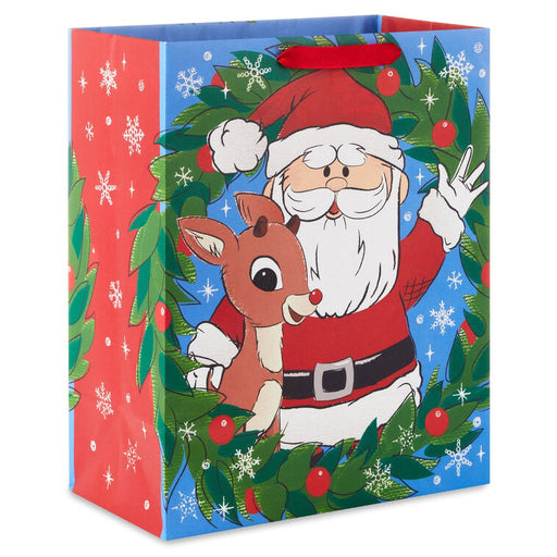 Hallmark : 13" Rudolph the Red - Nosed Reindeer® and Santa With Wreath Large Christmas Gift Bag - Hallmark : 13" Rudolph the Red - Nosed Reindeer® and Santa With Wreath Large Christmas Gift Bag