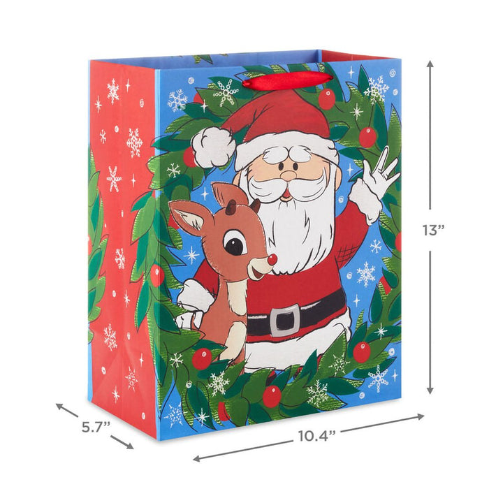 Hallmark : 13" Rudolph the Red - Nosed Reindeer® and Santa With Wreath Large Christmas Gift Bag - Hallmark : 13" Rudolph the Red - Nosed Reindeer® and Santa With Wreath Large Christmas Gift Bag