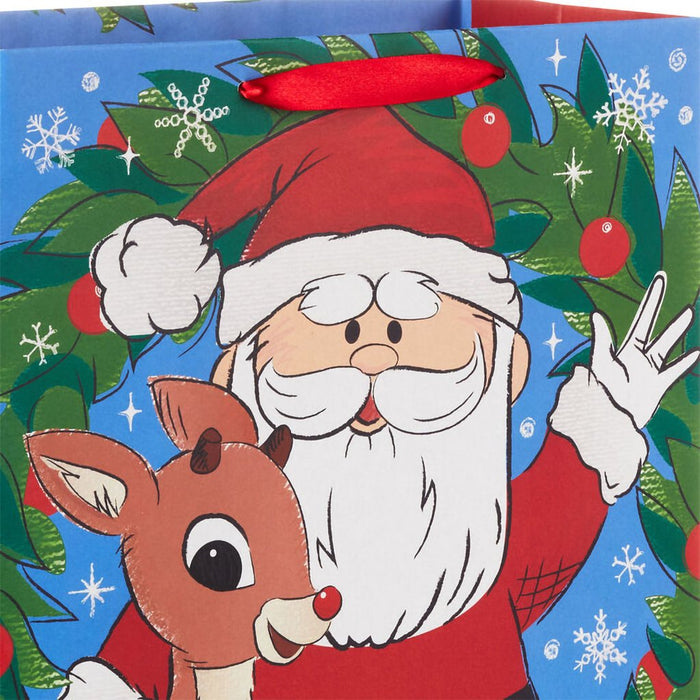 Hallmark : 13" Rudolph the Red - Nosed Reindeer® and Santa With Wreath Large Christmas Gift Bag - Hallmark : 13" Rudolph the Red - Nosed Reindeer® and Santa With Wreath Large Christmas Gift Bag