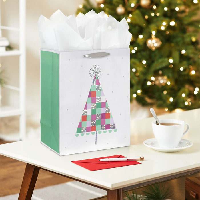 Hallmark : 13" Tinsel Tree on Cream Large Christmas Gift Bag - Hallmark : 13" Tinsel Tree on Cream Large Christmas Gift Bag