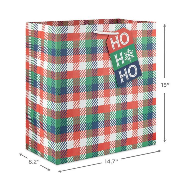 Hallmark : 15" Bold Woven Plaid Extra - Deep Christmas Gift Bag - Hallmark : 15" Bold Woven Plaid Extra - Deep Christmas Gift Bag