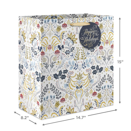 Hallmark : 15" Colorful Holiday Toile on White Extra - Deep Gift Bag - Hallmark : 15" Colorful Holiday Toile on White Extra - Deep Gift Bag