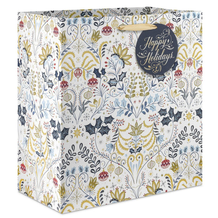 Hallmark : 15" Colorful Holiday Toile on White Extra - Deep Gift Bag - Hallmark : 15" Colorful Holiday Toile on White Extra - Deep Gift Bag