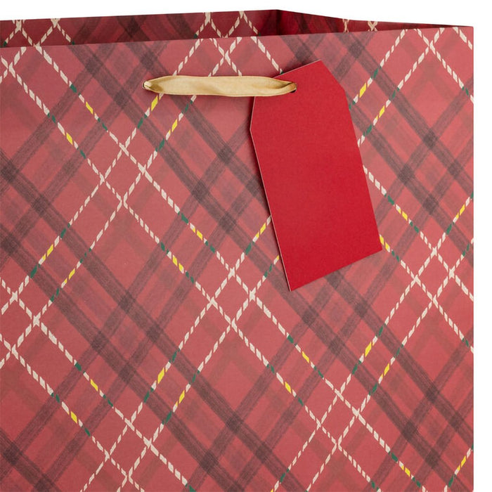 Hallmark : 15" Dark Red Plaid Extra - Deep Holiday Gift Bag - Hallmark : 15" Dark Red Plaid Extra - Deep Holiday Gift Bag