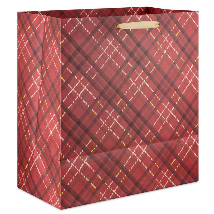 Hallmark : 15" Dark Red Plaid Extra - Deep Holiday Gift Bag - Hallmark : 15" Dark Red Plaid Extra - Deep Holiday Gift Bag