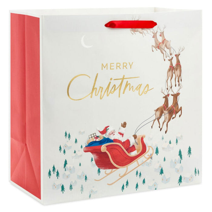 Hallmark : 15" Santa's Sleigh on Ivory Extra - Deep Christmas Gift Bag - Hallmark : 15" Santa's Sleigh on Ivory Extra - Deep Christmas Gift Bag