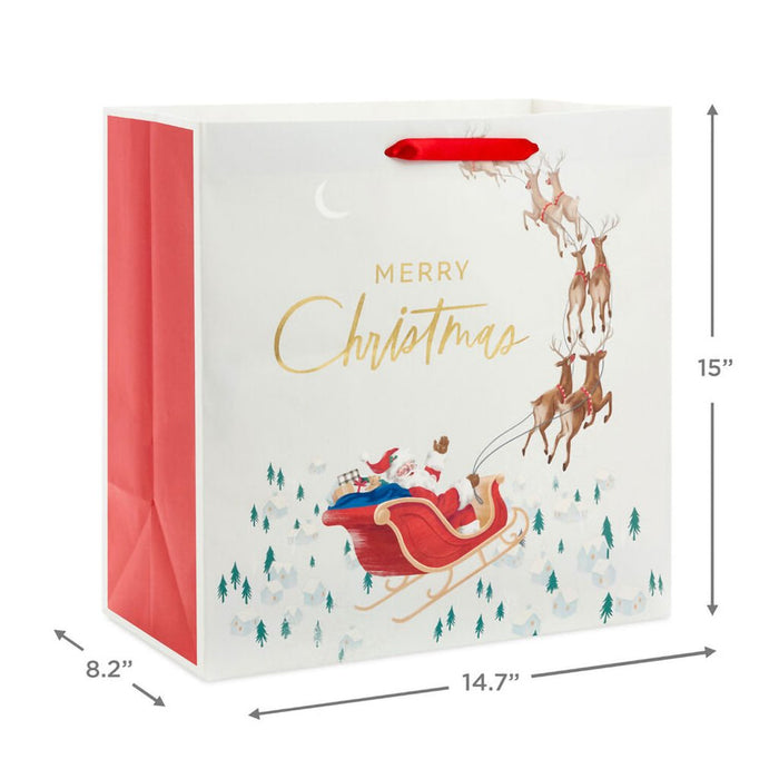 Hallmark : 15" Santa's Sleigh on Ivory Extra - Deep Christmas Gift Bag - Hallmark : 15" Santa's Sleigh on Ivory Extra - Deep Christmas Gift Bag