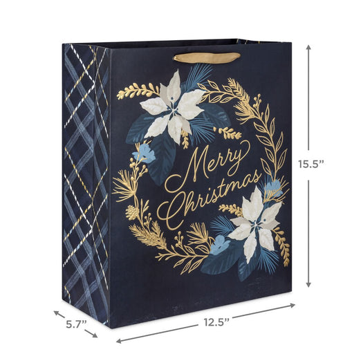 Hallmark : 15.5" Merry Christmas Wreath on Navy Extra - Large Gift Bag - Hallmark : 15.5" Merry Christmas Wreath on Navy Extra - Large Gift Bag