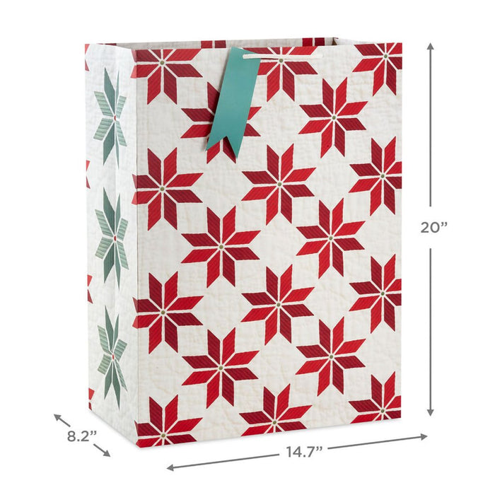 Hallmark : 20" Quilted Red Stars on White Jumbo Holiday Gift Bag - Hallmark : 20" Quilted Red Stars on White Jumbo Holiday Gift Bag