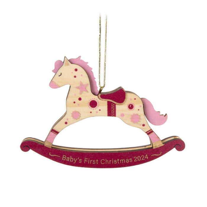 Hallmark : 2024 Keepsake Ornament Baby Girl's First Christmas Rocking Horse 2024 Wood Ornament (27) - Hallmark : 2024 Keepsake Ornament Baby Girl's First Christmas Rocking Horse 2024 Wood Ornament (27)