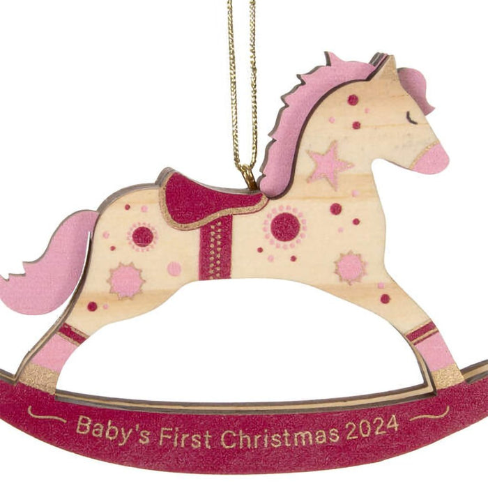 Hallmark : 2024 Keepsake Ornament Baby Girl's First Christmas Rocking Horse 2024 Wood Ornament (27) - Hallmark : 2024 Keepsake Ornament Baby Girl's First Christmas Rocking Horse 2024 Wood Ornament (27)