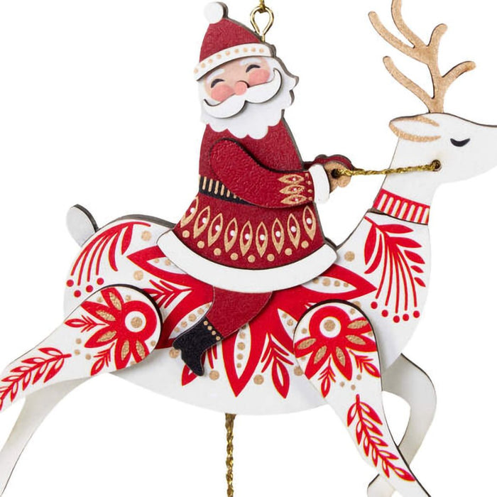 Hallmark : 2024 Keepsake Ornament Pull-String Reindeer With Santa Wood (258) - Hallmark : 2024 Keepsake Ornament Pull-String Reindeer With Santa Wood (258)