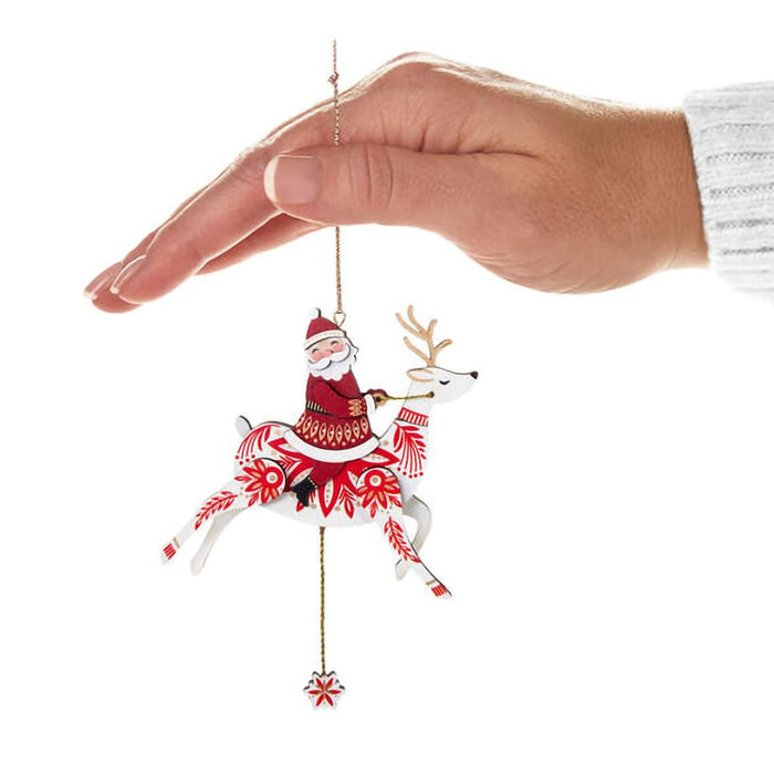 Hallmark : 2024 Keepsake Ornament Pull-String Reindeer With Santa Wood (258) - Hallmark : 2024 Keepsake Ornament Pull-String Reindeer With Santa Wood (258)