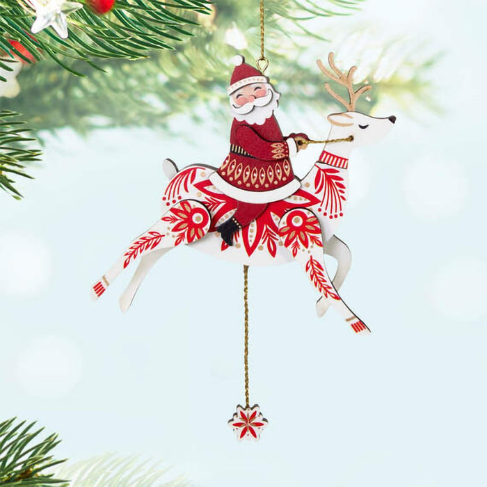 Hallmark : 2024 Keepsake Ornament Pull-String Reindeer With Santa Wood (258) - Hallmark : 2024 Keepsake Ornament Pull-String Reindeer With Santa Wood (258)