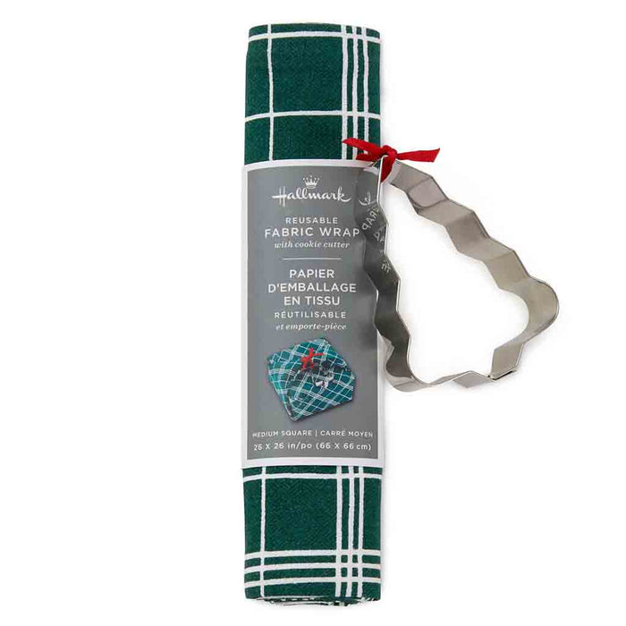 Hallmark : 26" Plaid Fabric Christmas Gift Wrap With Tree Cookie Cutter Tie - Hallmark : 26" Plaid Fabric Christmas Gift Wrap With Tree Cookie Cutter Tie