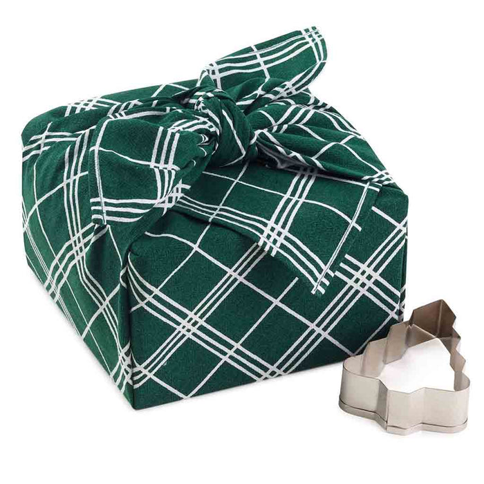 Hallmark : 26" Plaid Fabric Christmas Gift Wrap With Tree Cookie Cutter Tie - Hallmark : 26" Plaid Fabric Christmas Gift Wrap With Tree Cookie Cutter Tie