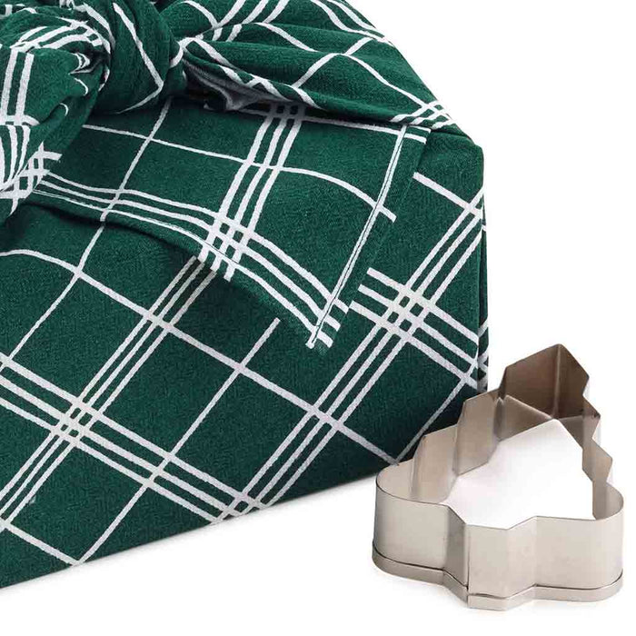 Hallmark : 26" Plaid Fabric Christmas Gift Wrap With Tree Cookie Cutter Tie - Hallmark : 26" Plaid Fabric Christmas Gift Wrap With Tree Cookie Cutter Tie