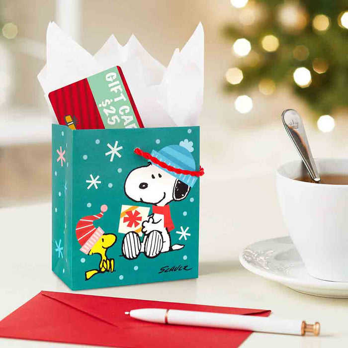 Hallmark : 4.6" Peanuts® Snoopy and Woodstock Christmas Gift Card Holder Mini Bag - Hallmark : 4.6" Peanuts® Snoopy and Woodstock Christmas Gift Card Holder Mini Bag