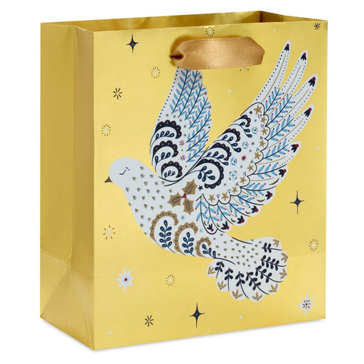 Hallmark : 6.5" Floral Dove on Gold Small Holiday Gift Bag - Hallmark : 6.5" Floral Dove on Gold Small Holiday Gift Bag