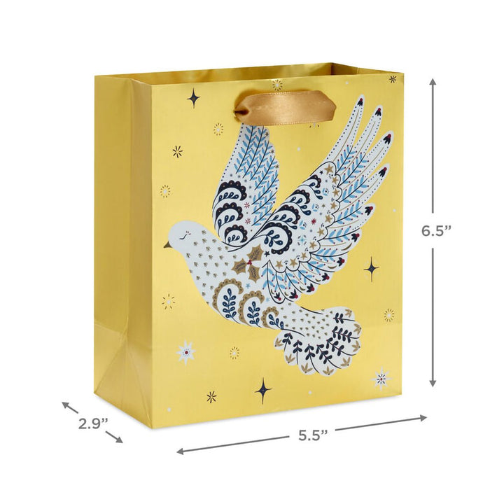 Hallmark : 6.5" Floral Dove on Gold Small Holiday Gift Bag - Hallmark : 6.5" Floral Dove on Gold Small Holiday Gift Bag