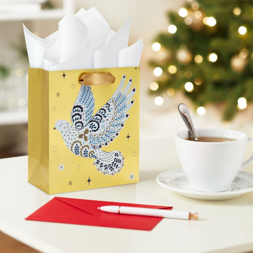 Hallmark : 6.5" Floral Dove on Gold Small Holiday Gift Bag - Hallmark : 6.5" Floral Dove on Gold Small Holiday Gift Bag